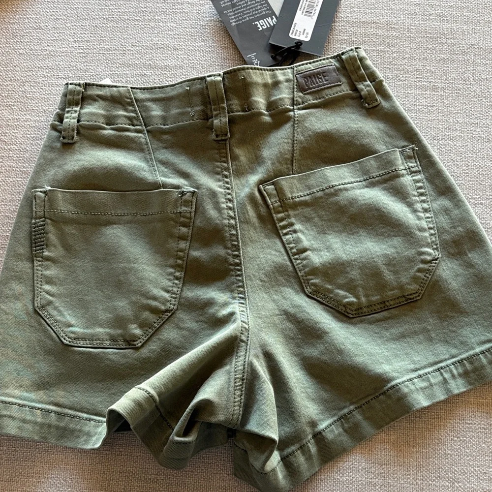 PAIGE Olive Green High-Waist Utility Shorts - Picture 2 of 7